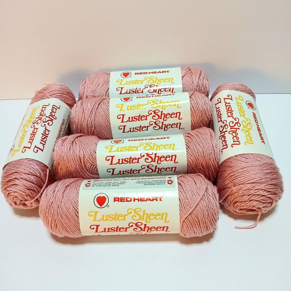 Vtg. Red Heart "Luster Sheen" Acrylic Yarn, Lot of 6, Crystal Pink #206 New